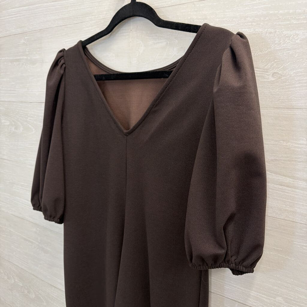 Tash and Sophie Brown Short Puff Sleeve Dress Medium