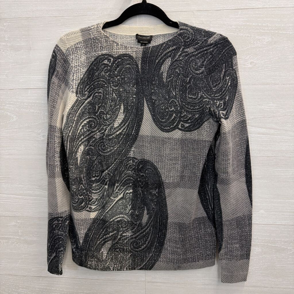 Talbots Grey Cashmere Print Long Sleeve Top Extra Small