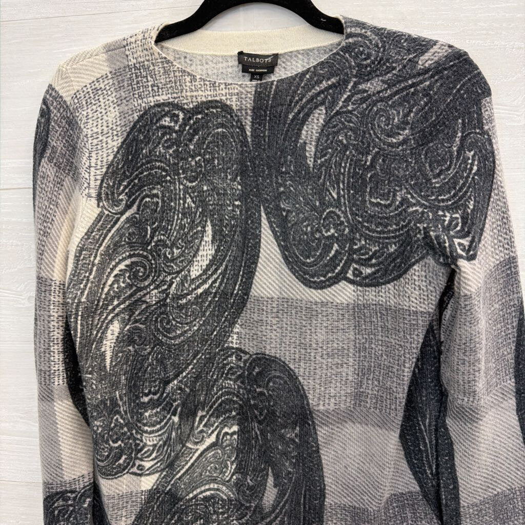Talbots Grey Cashmere Print Long Sleeve Top Extra Small