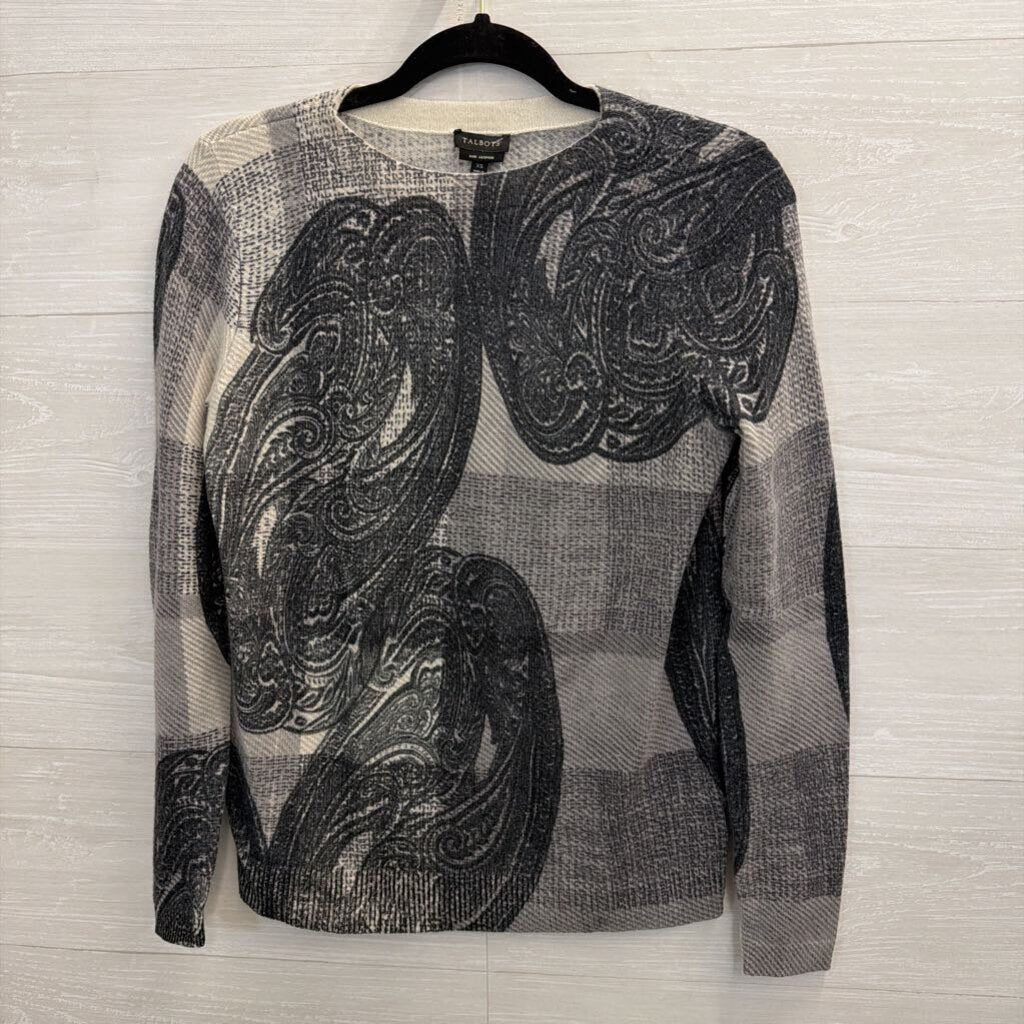 Talbots Grey Cashmere Print Long Sleeve Top Extra Small