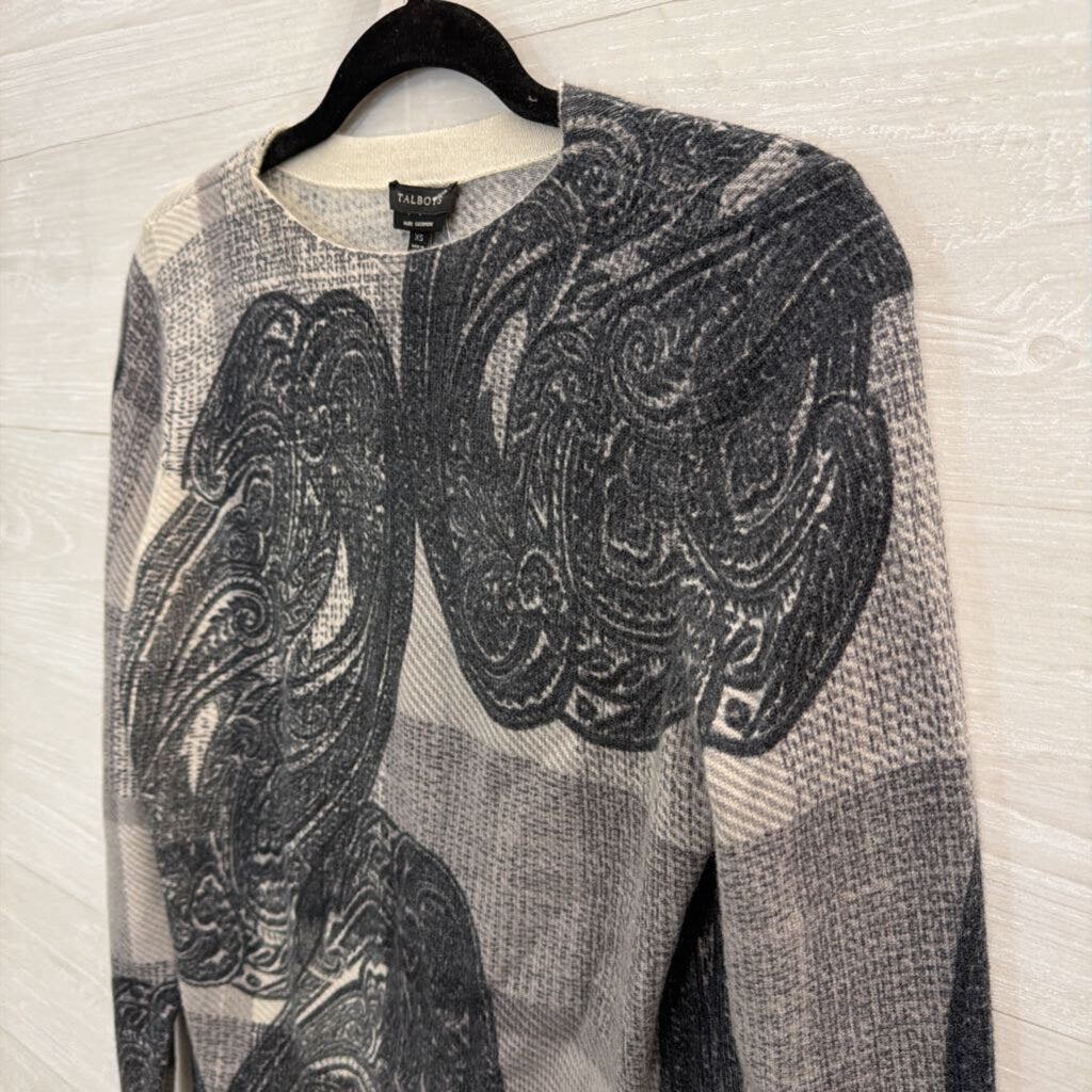 Talbots Grey Cashmere Print Long Sleeve Top Extra Small