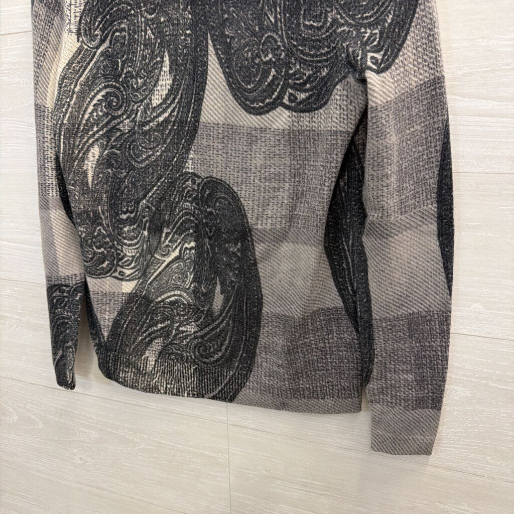 Talbots Grey Cashmere Print Long Sleeve Top Extra Small