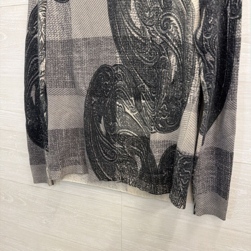 Talbots Grey Cashmere Print Long Sleeve Top Extra Small