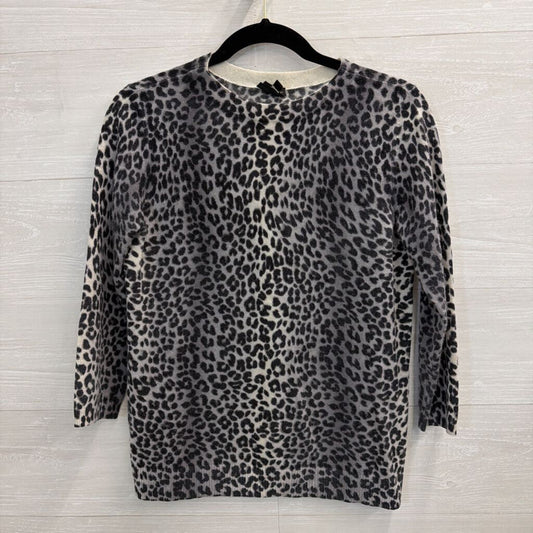 Talbots Grey Cashmere Leopard Print Long Sleeve Top Small