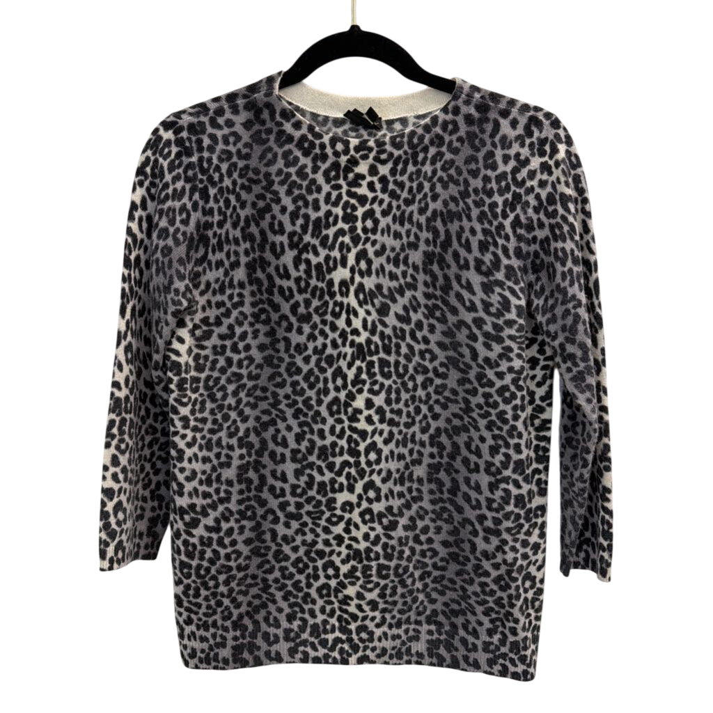 Talbots Grey Cashmere Leopard Print Long Sleeve Top Small