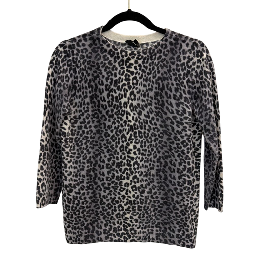 Talbots Grey Cashmere Leopard Print Long Sleeve Top Small