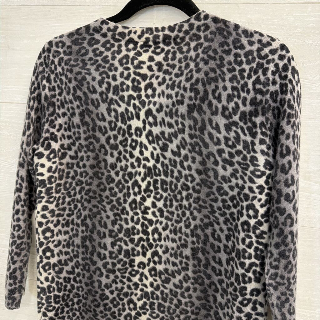 Talbots Grey Cashmere Leopard Print Long Sleeve Top Small