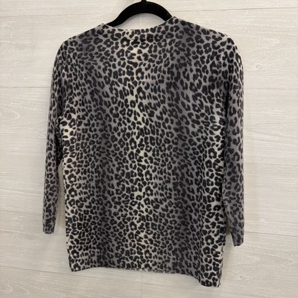 Talbots Grey Cashmere Leopard Print Long Sleeve Top Small