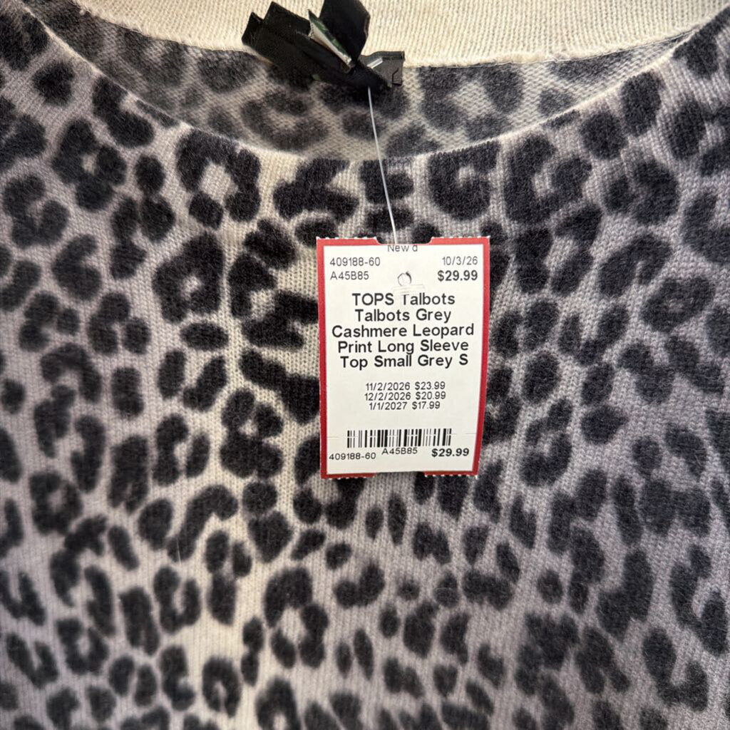 Talbots Grey Cashmere Leopard Print Long Sleeve Top Small