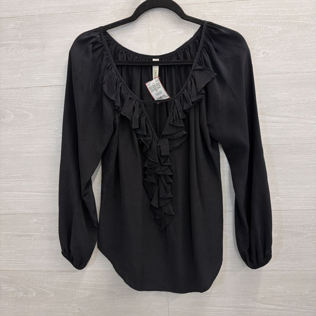Wyatt Black Ruffle Detail Long Sleeve Top Extra Small