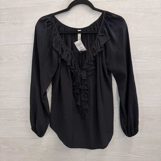 Wyatt Black Ruffle Detail Long Sleeve Top Extra Small