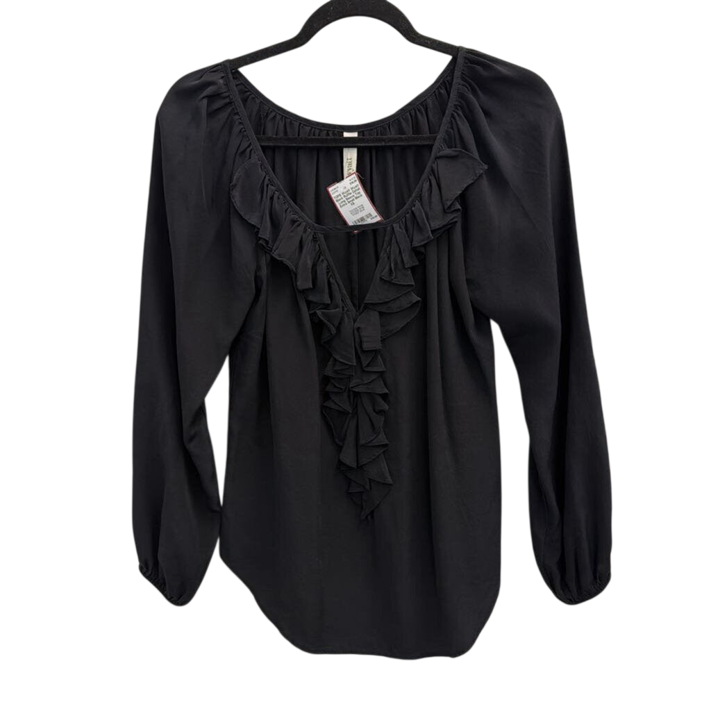 Wyatt Black Ruffle Detail Long Sleeve Top Extra Small