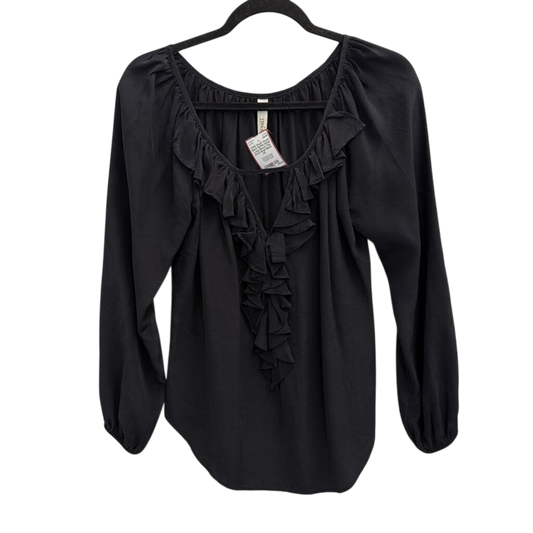 Wyatt Black Ruffle Detail Long Sleeve Top Extra Small