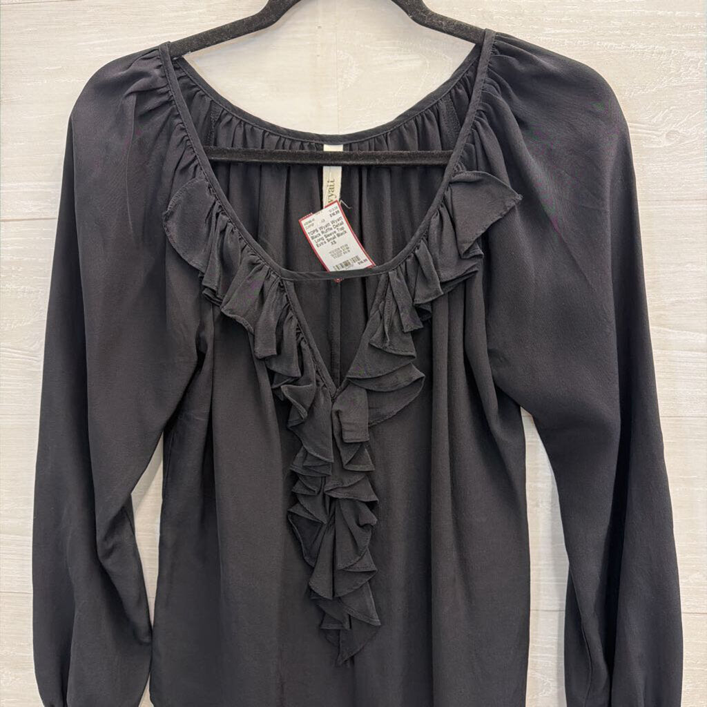Wyatt Black Ruffle Detail Long Sleeve Top Extra Small
