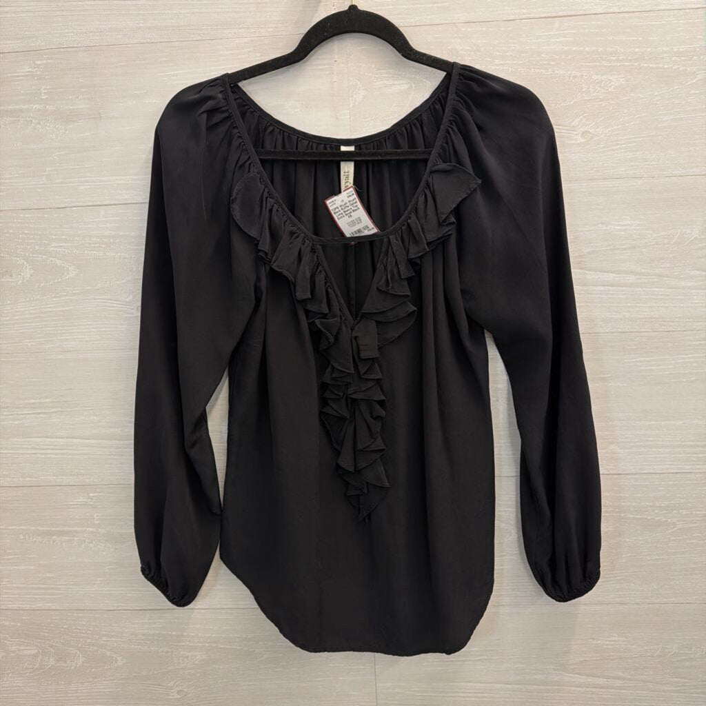 Wyatt Black Ruffle Detail Long Sleeve Top Extra Small