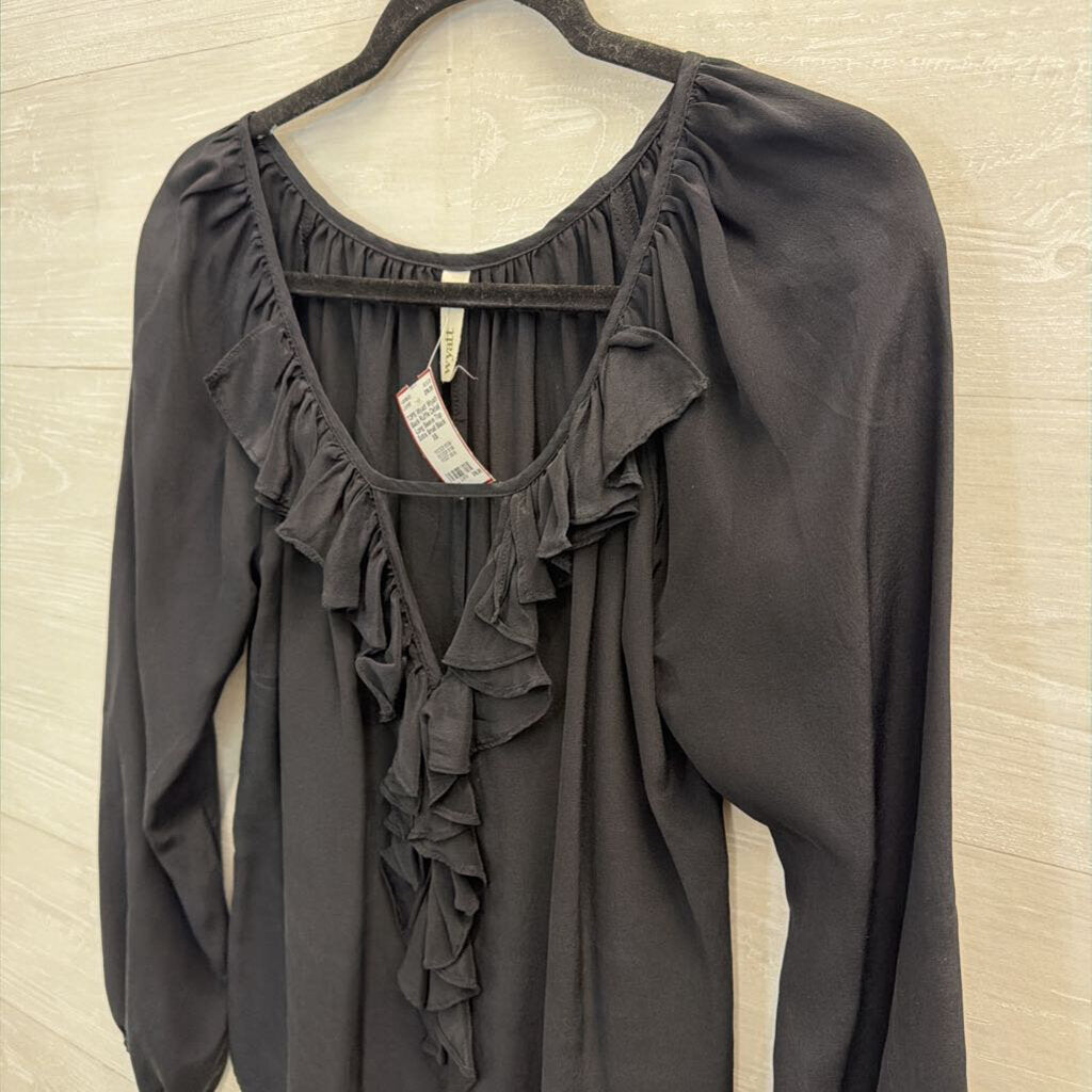 Wyatt Black Ruffle Detail Long Sleeve Top Extra Small