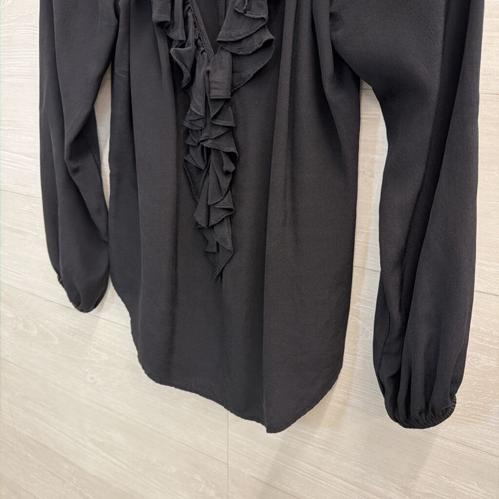 Wyatt Black Ruffle Detail Long Sleeve Top Extra Small