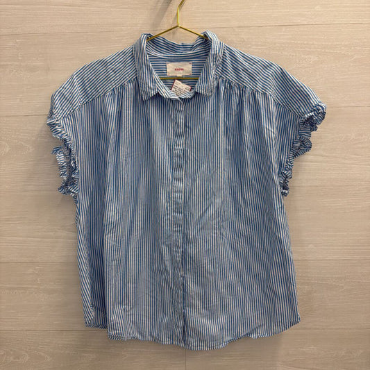 Xirena Blue/ White Striped Short Sleeve Button Down Top Large