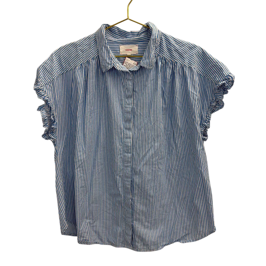Xirena Blue/ White Striped Short Sleeve Button Down Top Large