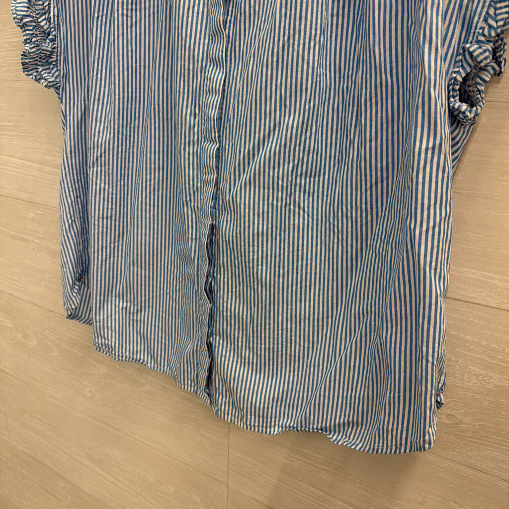 Xirena Blue/ White Striped Short Sleeve Button Down Top Large