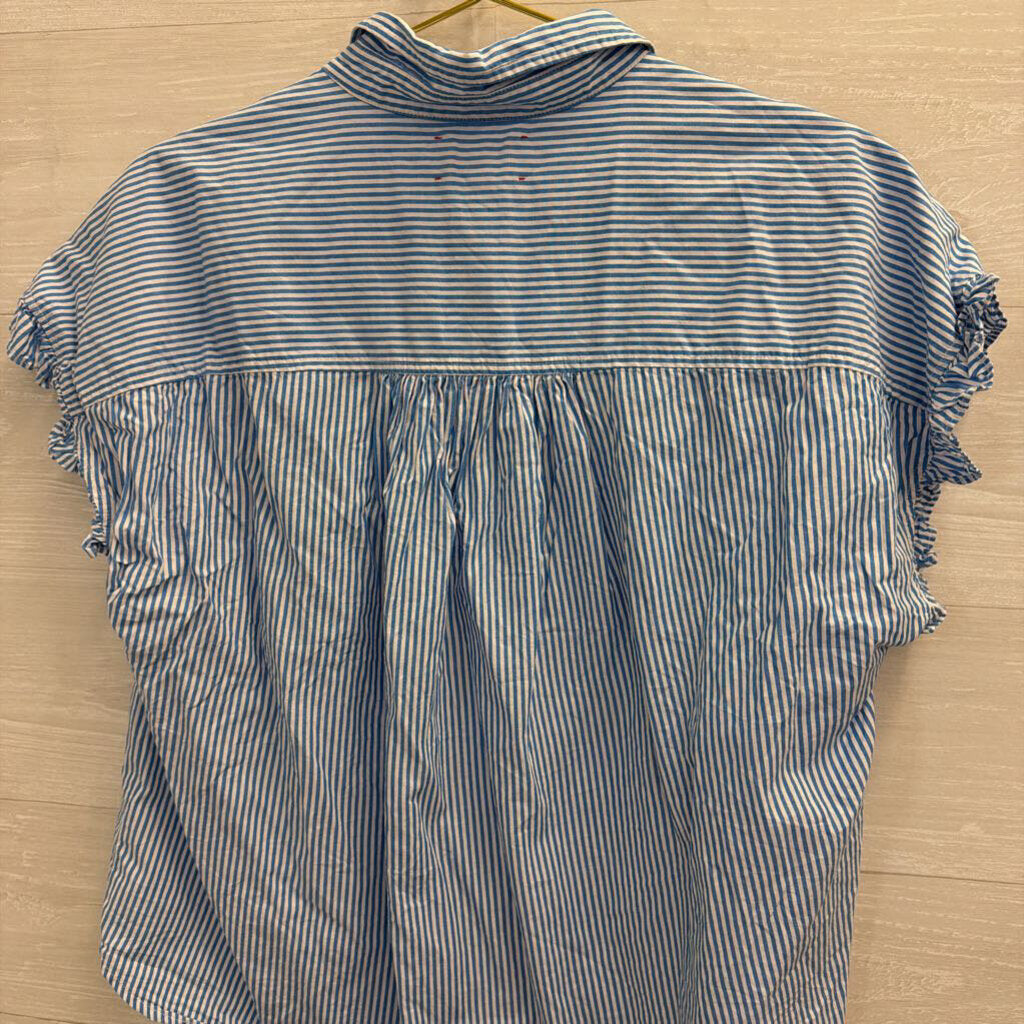 Xirena Blue/ White Striped Short Sleeve Button Down Top Large