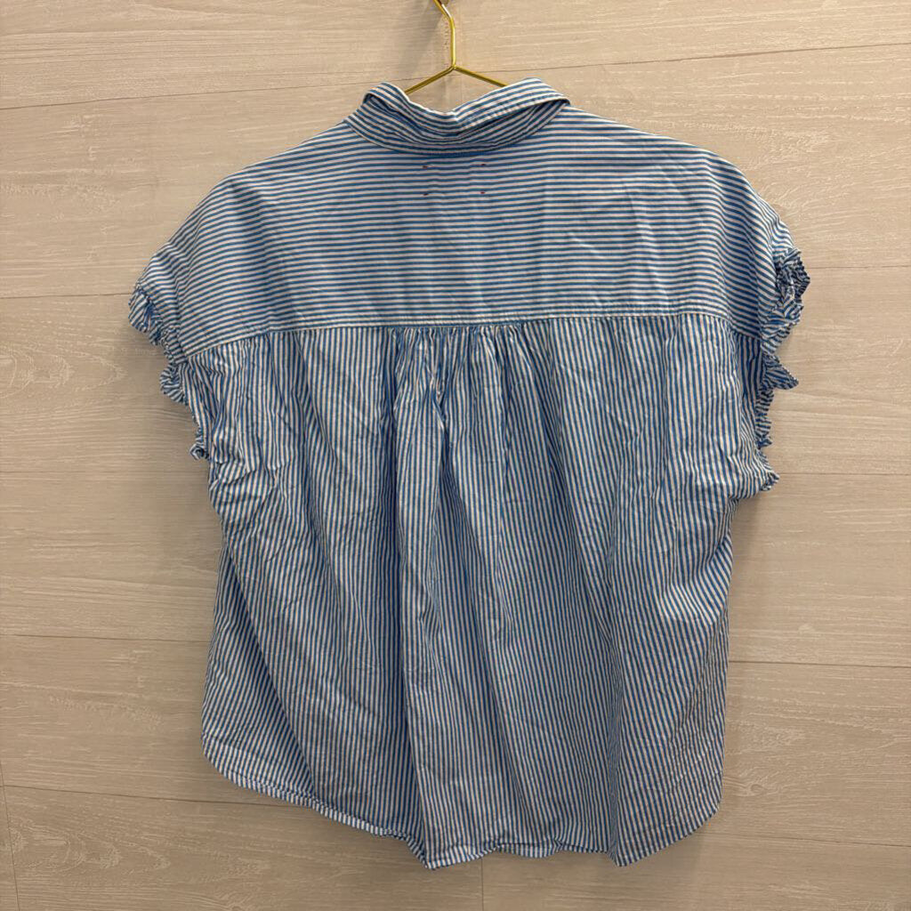 Xirena Blue/ White Striped Short Sleeve Button Down Top Large