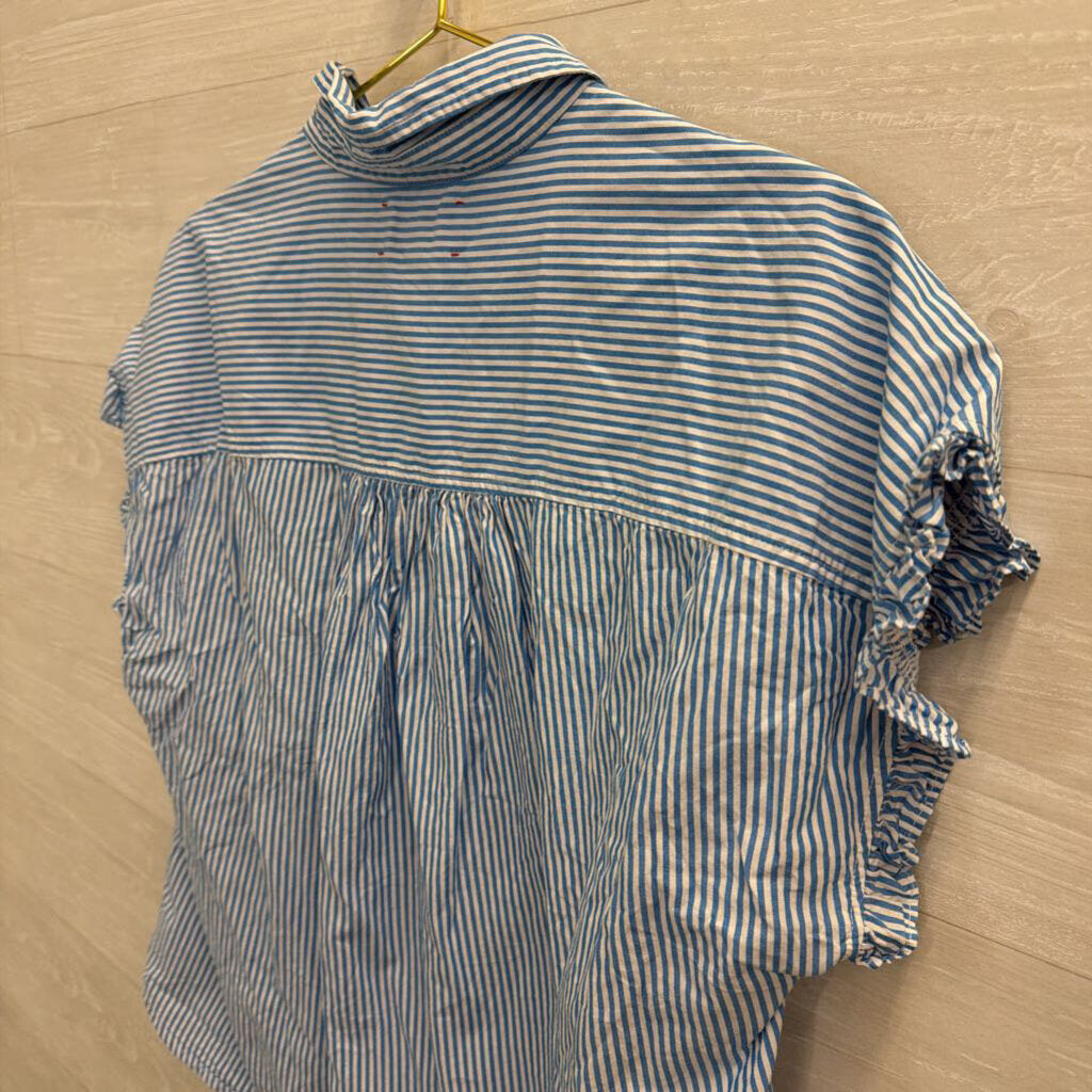 Xirena Blue/ White Striped Short Sleeve Button Down Top Large