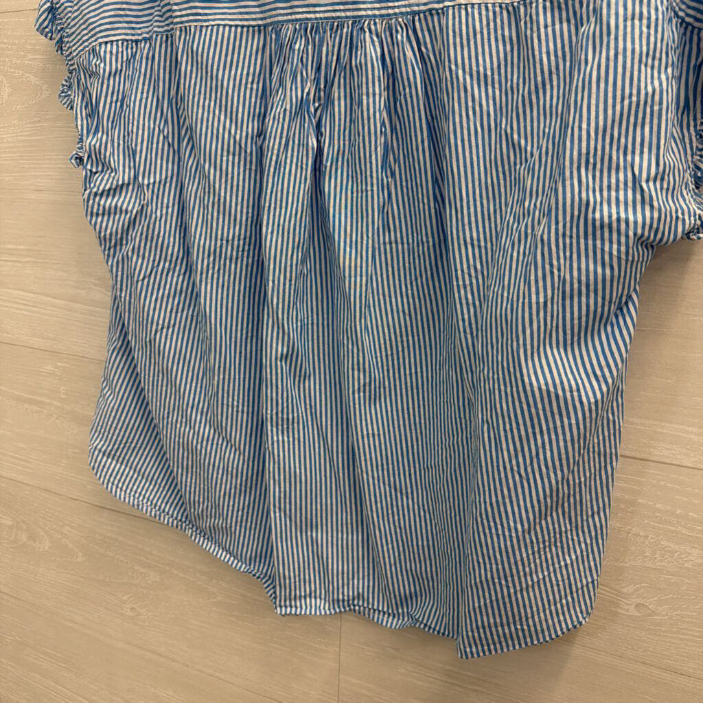 Xirena Blue/ White Striped Short Sleeve Button Down Top Large