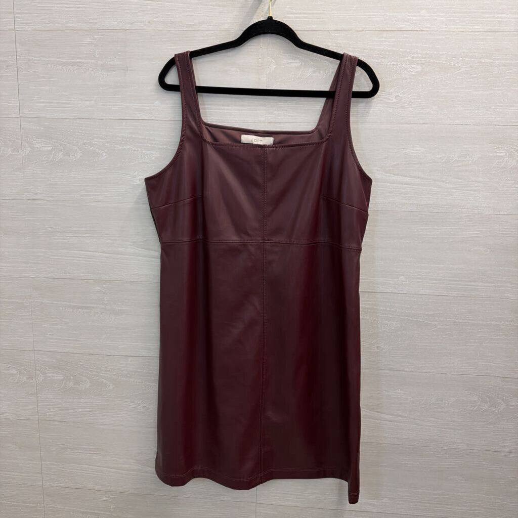 Loft Burgundy Faux Leather Jumper Dress 14