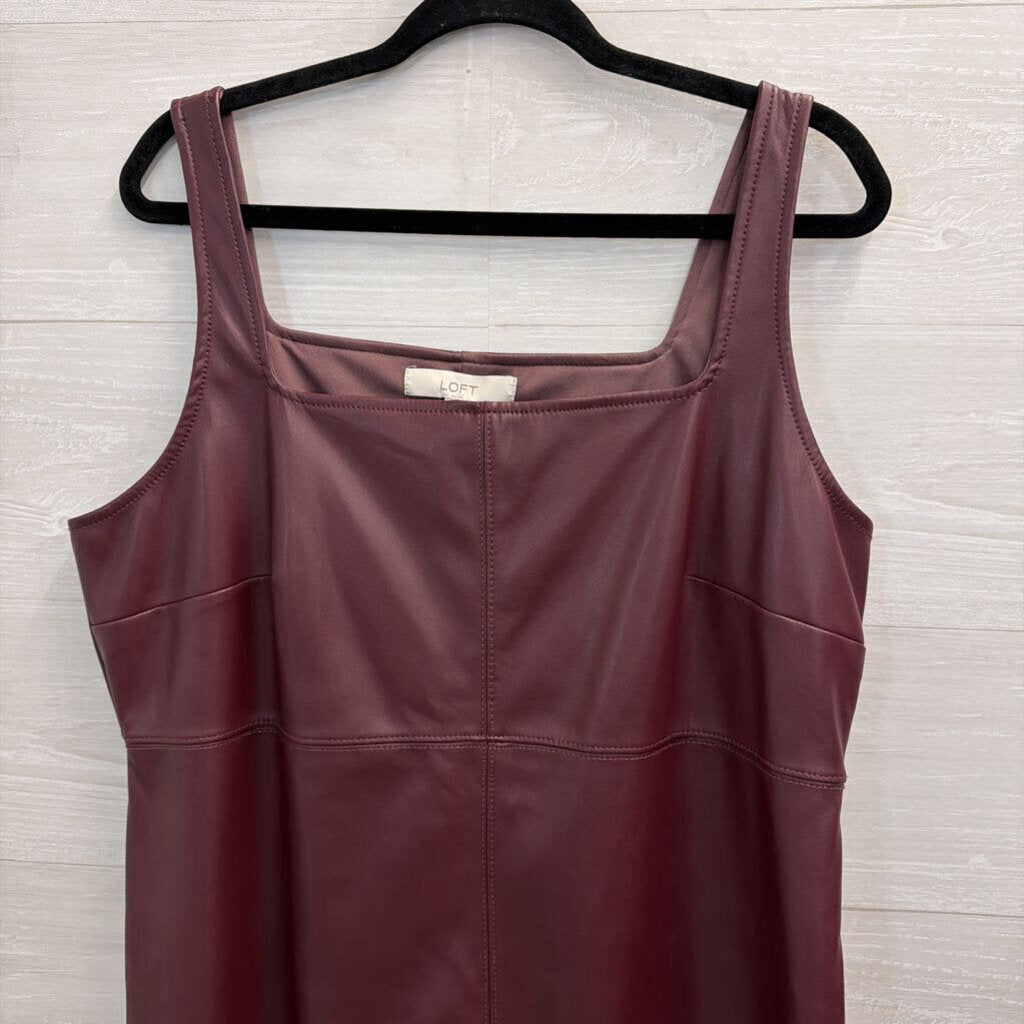 Loft Burgundy Faux Leather Jumper Dress 14