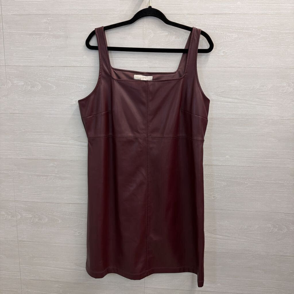 Loft Burgundy Faux Leather Jumper Dress 14