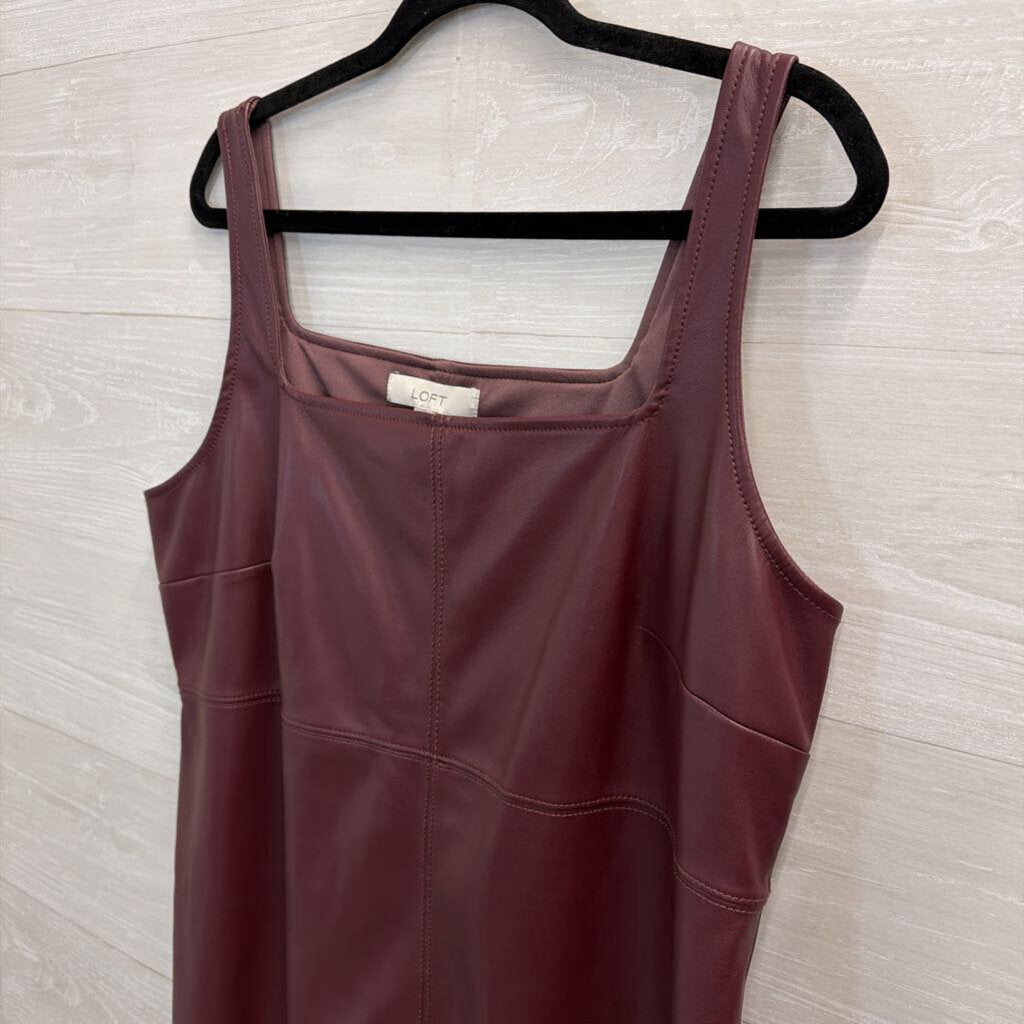 Loft Burgundy Faux Leather Jumper Dress 14