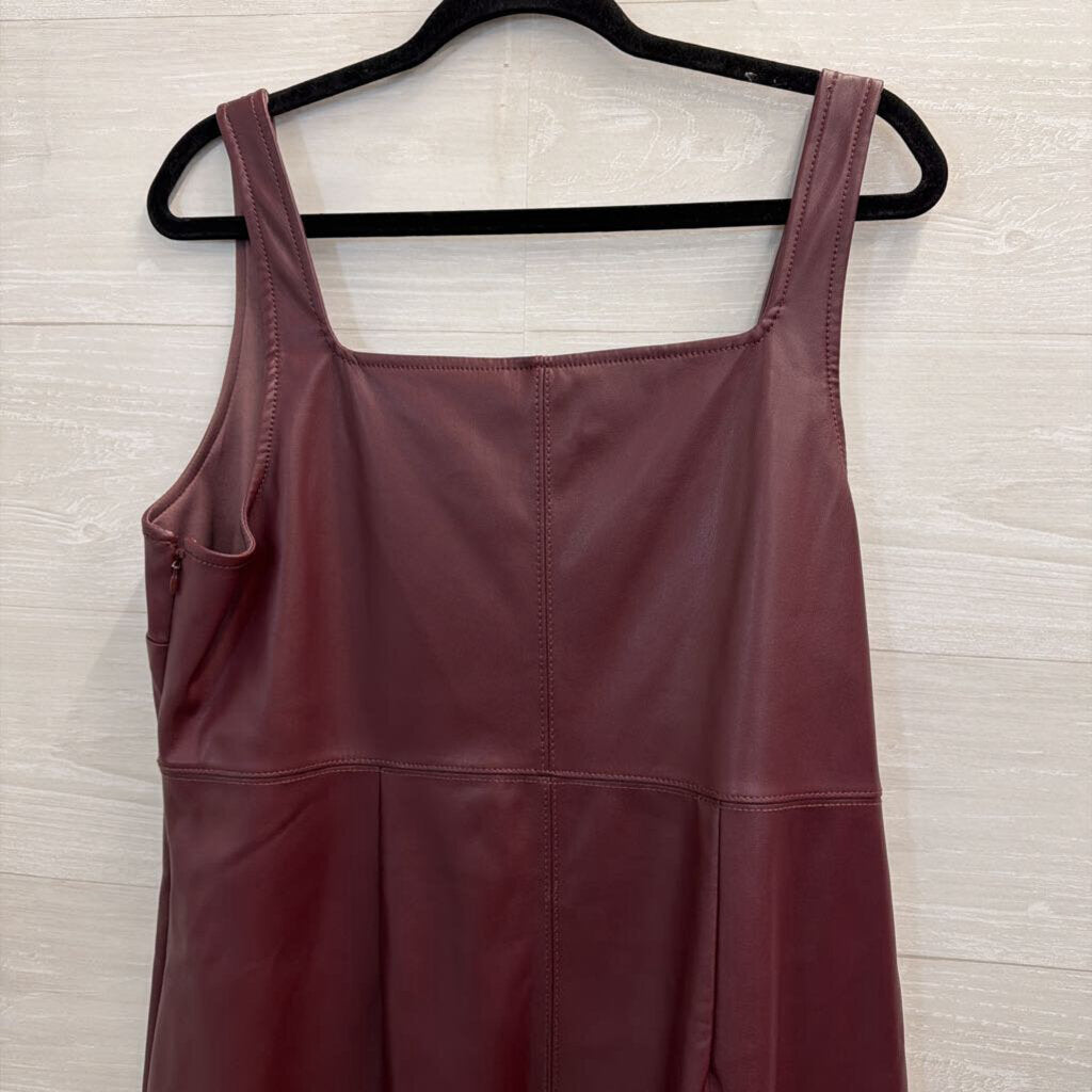 Loft Burgundy Faux Leather Jumper Dress 14