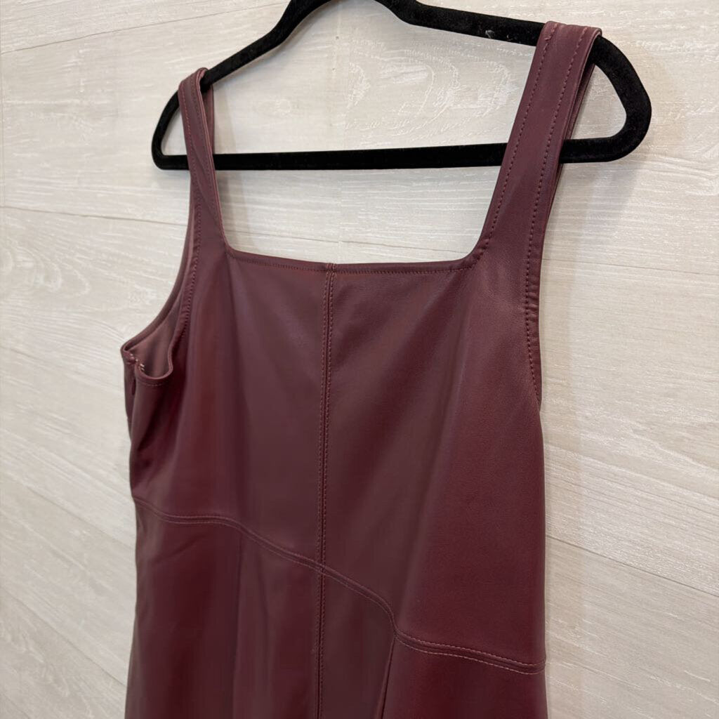 Loft Burgundy Faux Leather Jumper Dress 14