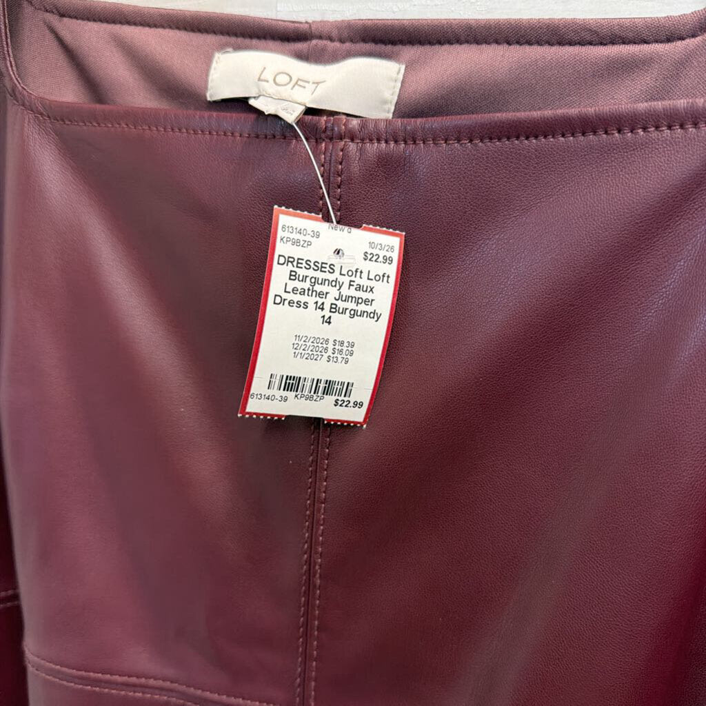 Loft Burgundy Faux Leather Jumper Dress 14