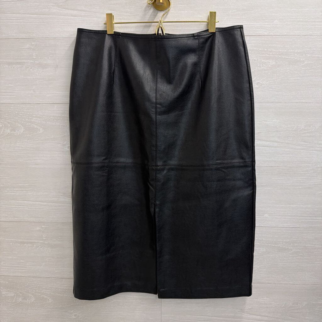 Ann Taylor Black Faux Leather Midi Skirt 14