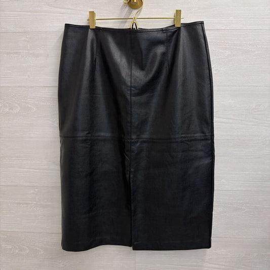Ann Taylor Black Faux Leather Midi Skirt 14