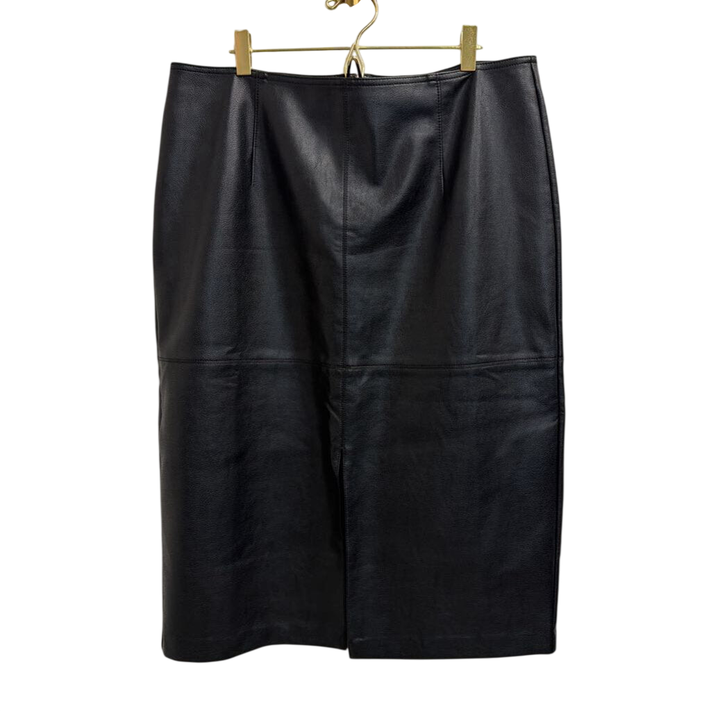 Ann Taylor Black Faux Leather Midi Skirt 14