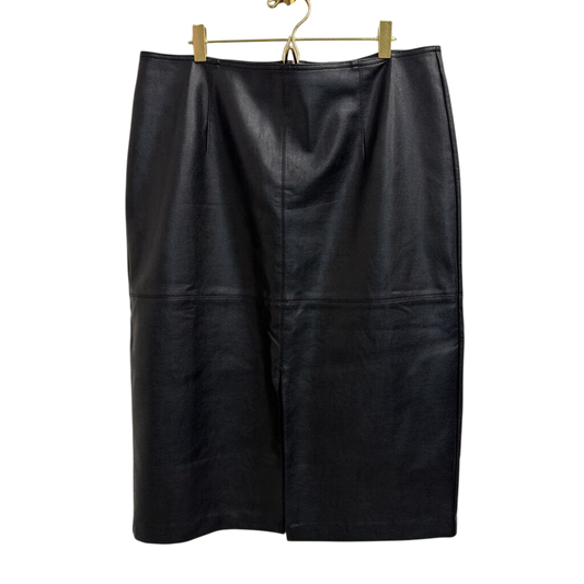 Ann Taylor Black Faux Leather Midi Skirt 14