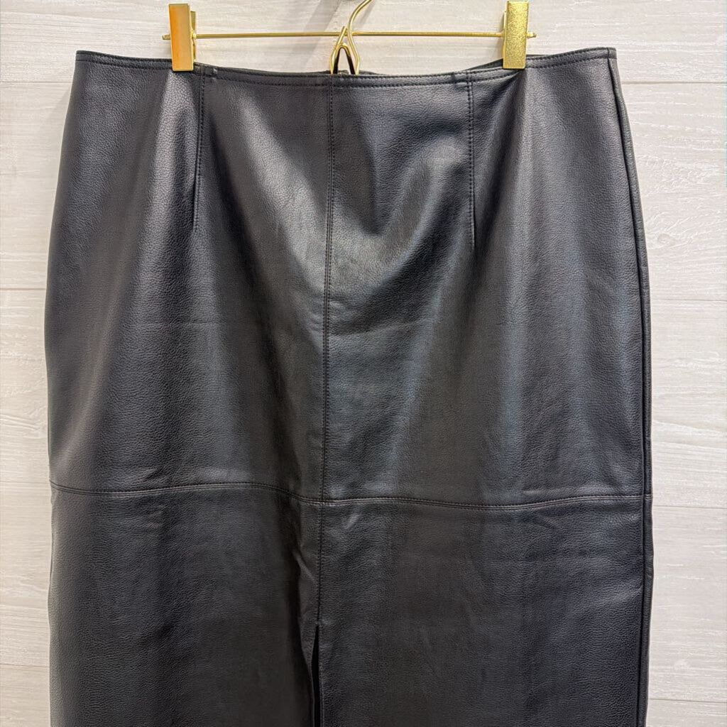 Ann Taylor Black Faux Leather Midi Skirt 14