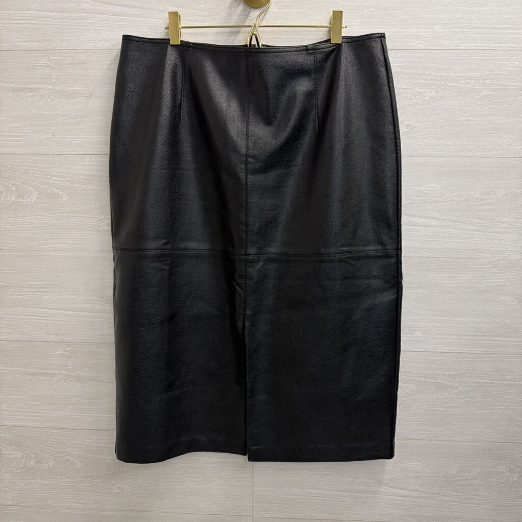 Ann Taylor Black Faux Leather Midi Skirt 14