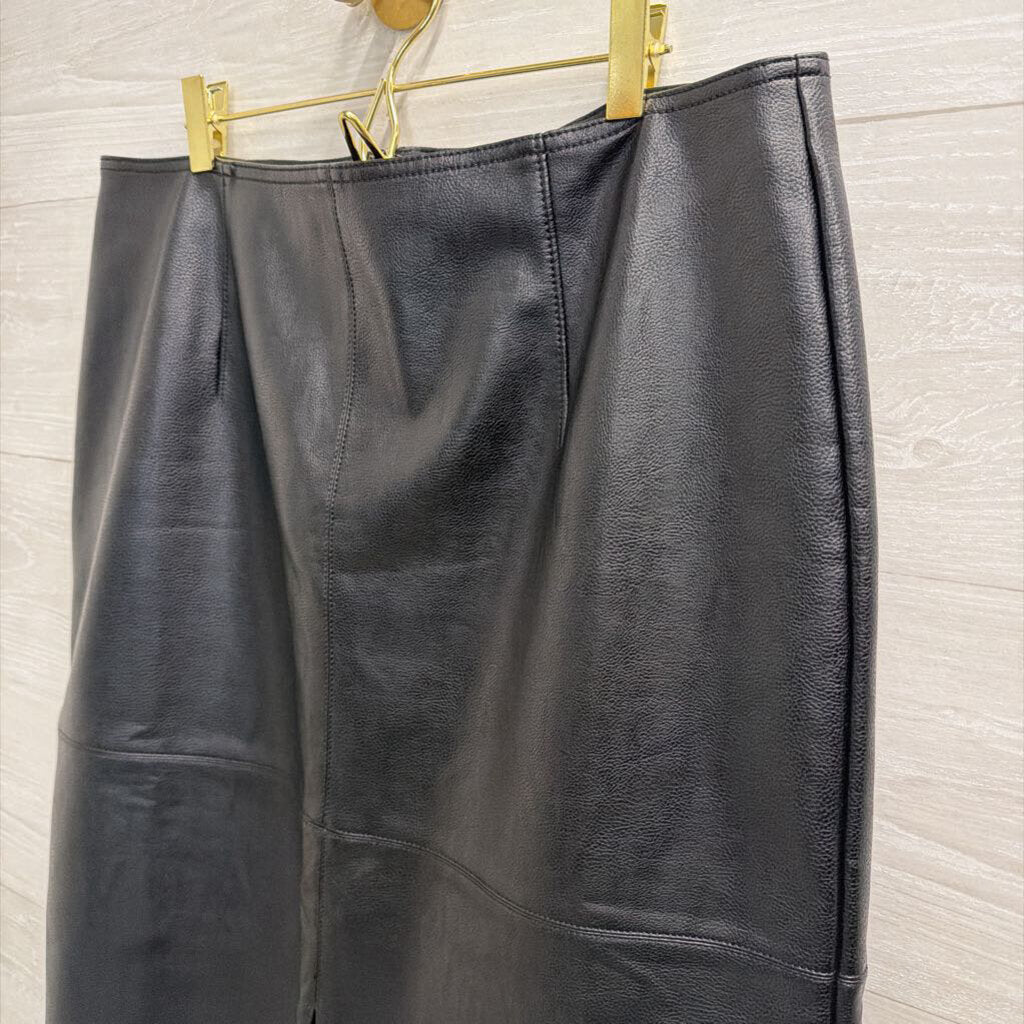 Ann Taylor Black Faux Leather Midi Skirt 14