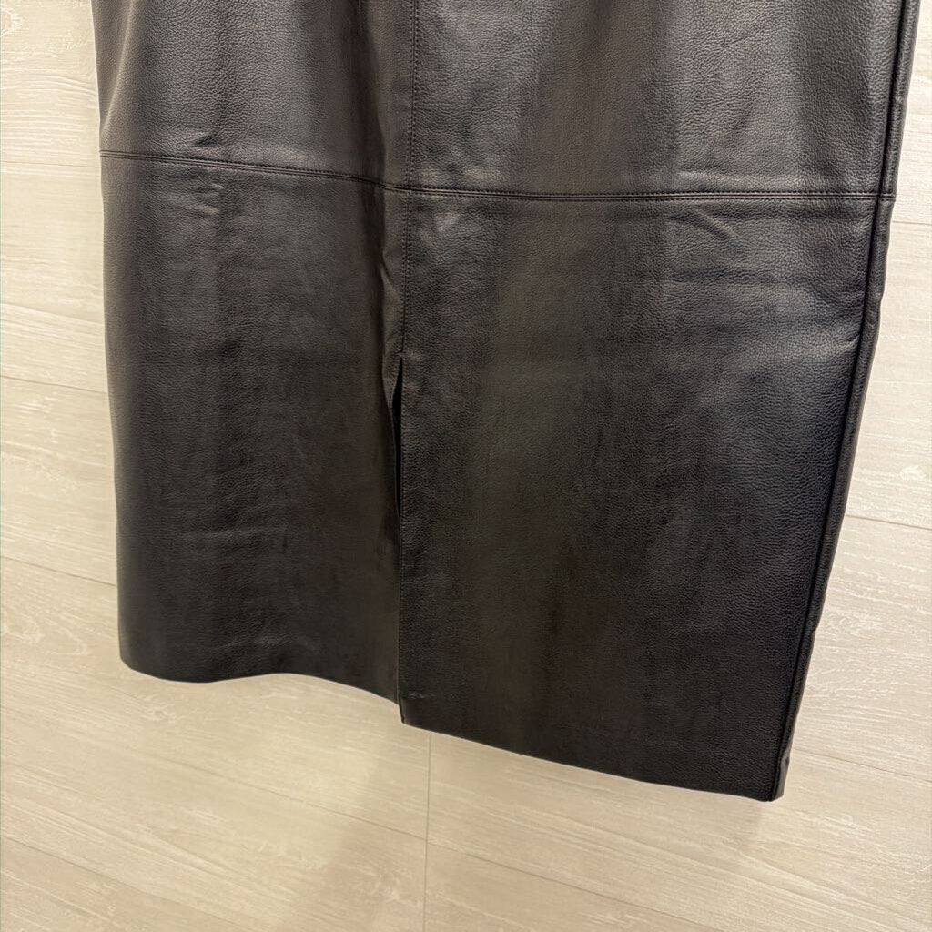 Ann Taylor Black Faux Leather Midi Skirt 14