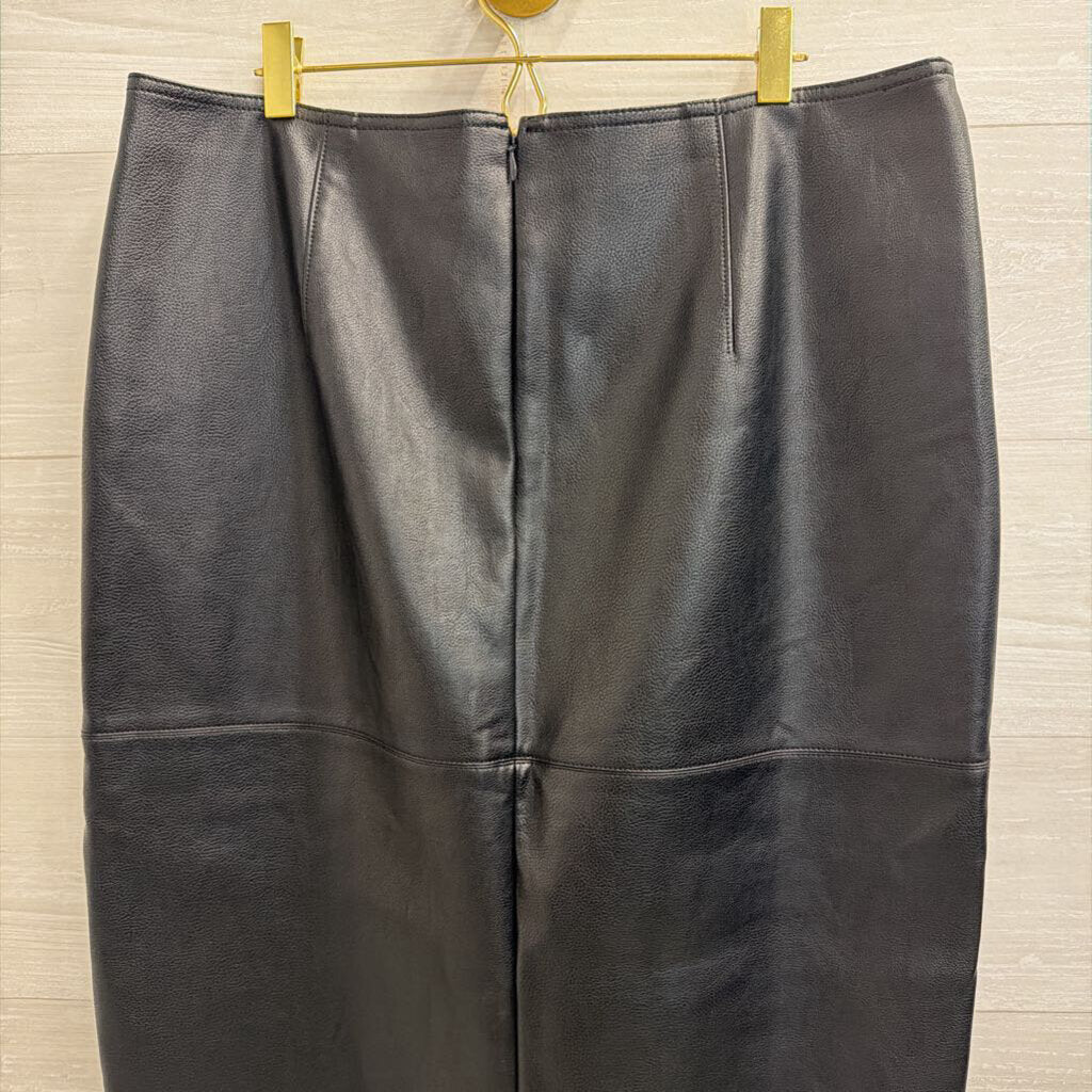 Ann Taylor Black Faux Leather Midi Skirt 14