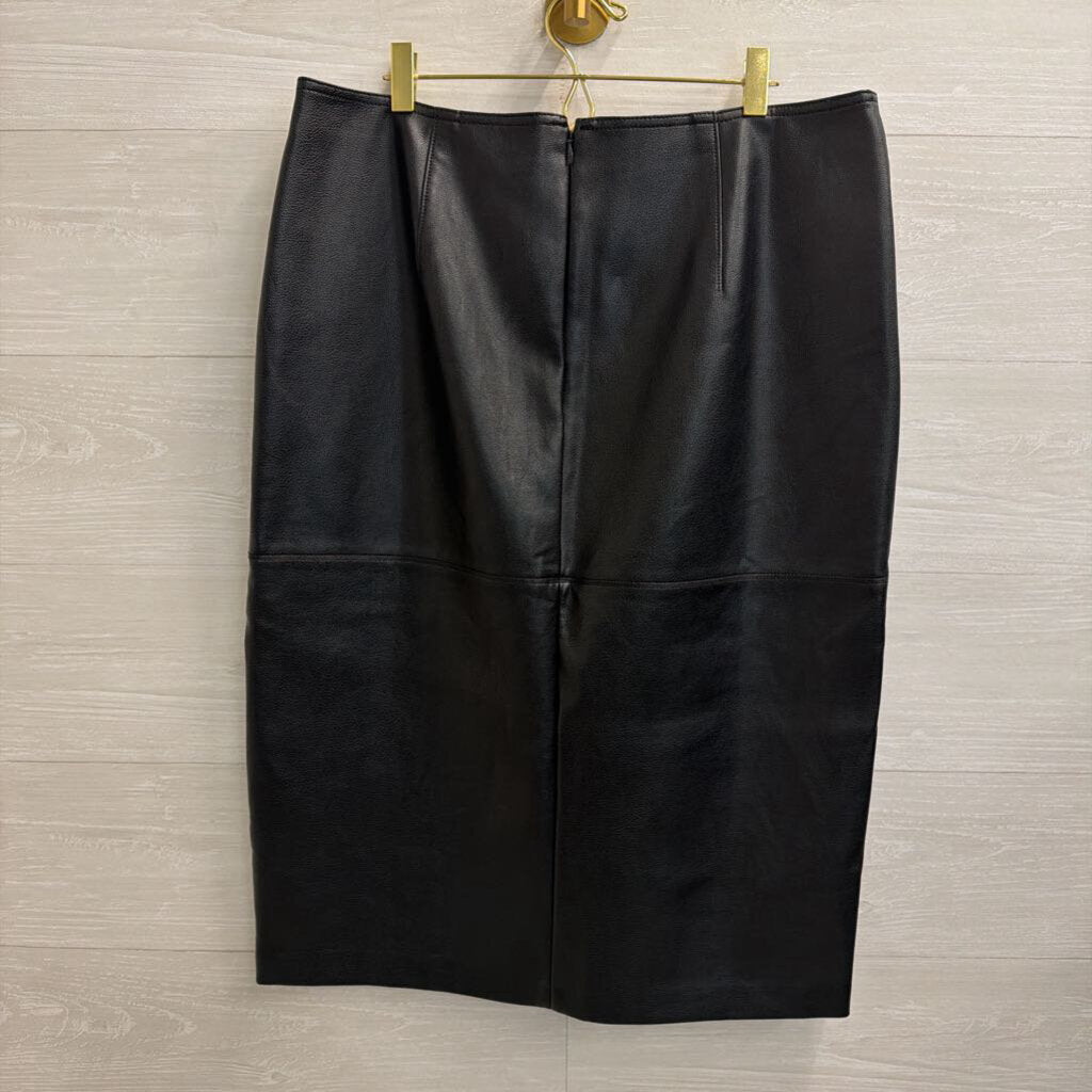Ann Taylor Black Faux Leather Midi Skirt 14