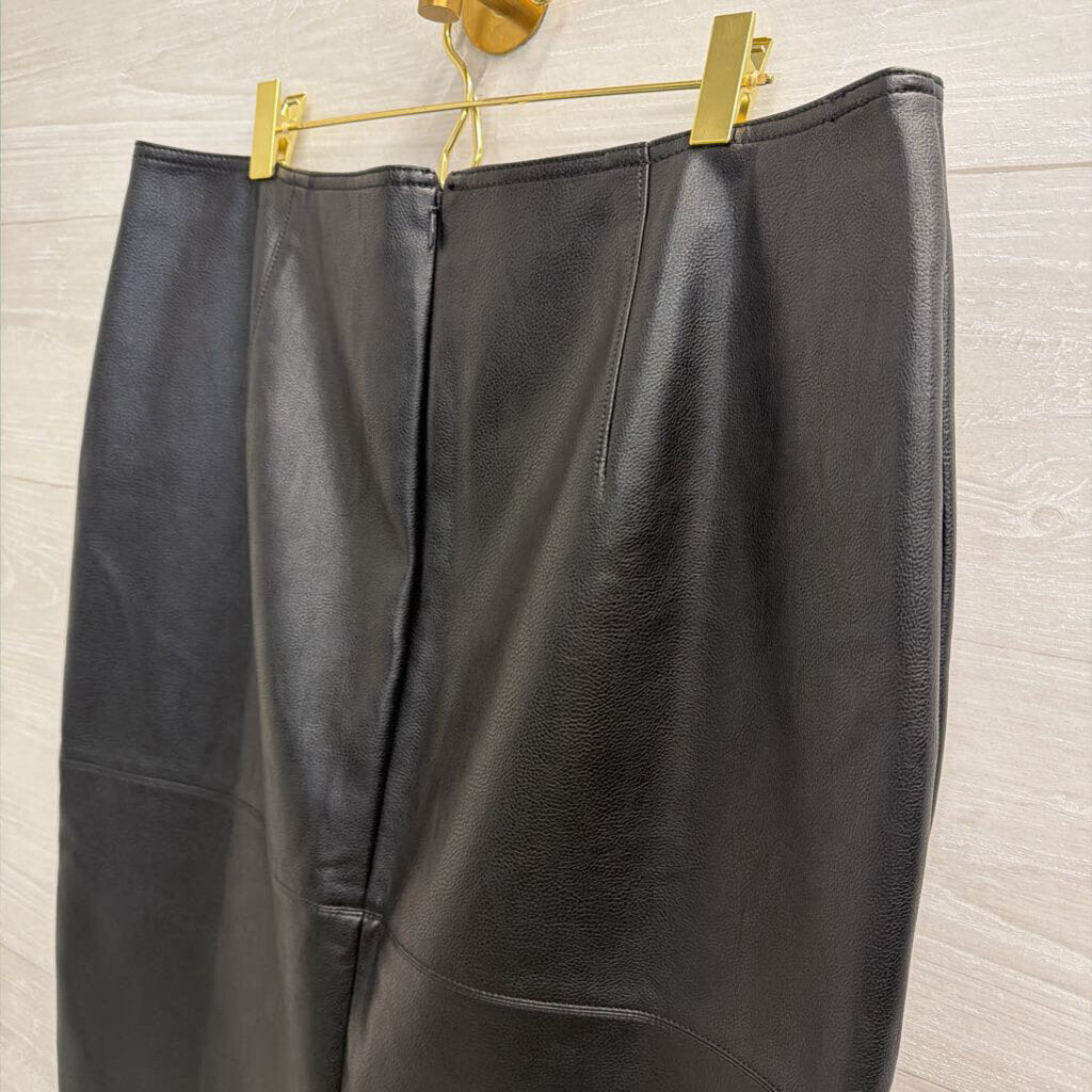 Ann Taylor Black Faux Leather Midi Skirt 14