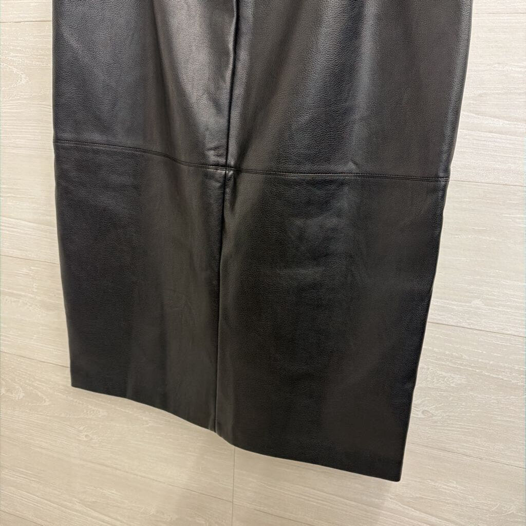 Ann Taylor Black Faux Leather Midi Skirt 14
