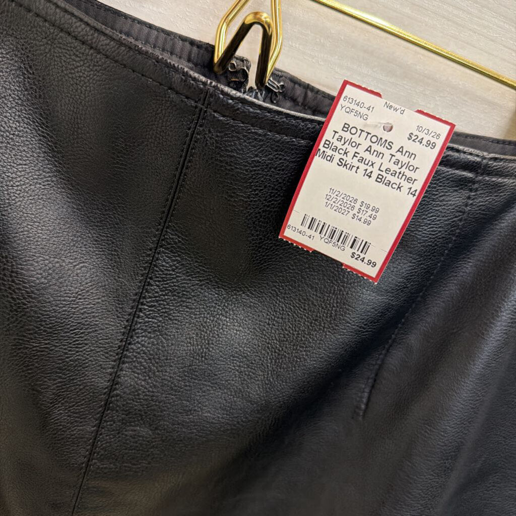 Ann Taylor Black Faux Leather Midi Skirt 14