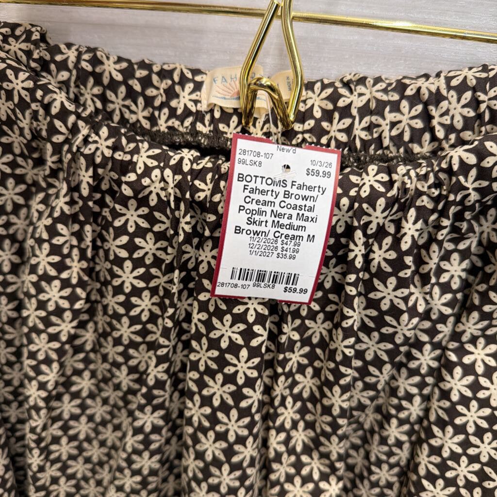 Faherty Brown/ Cream Coastal Poplin Nera Maxi Skirt Medium