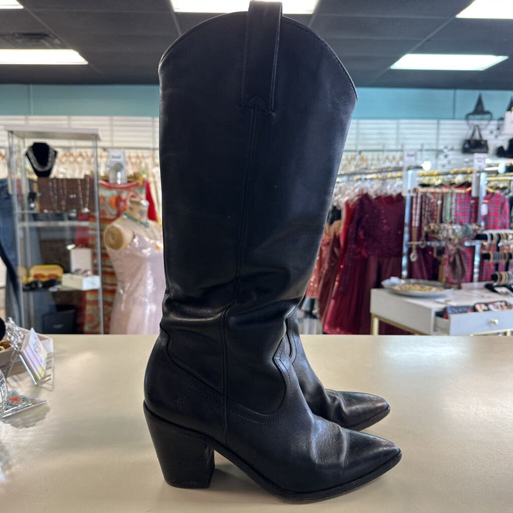 Frye Black Leather Western Silhouette Tall Boots 8